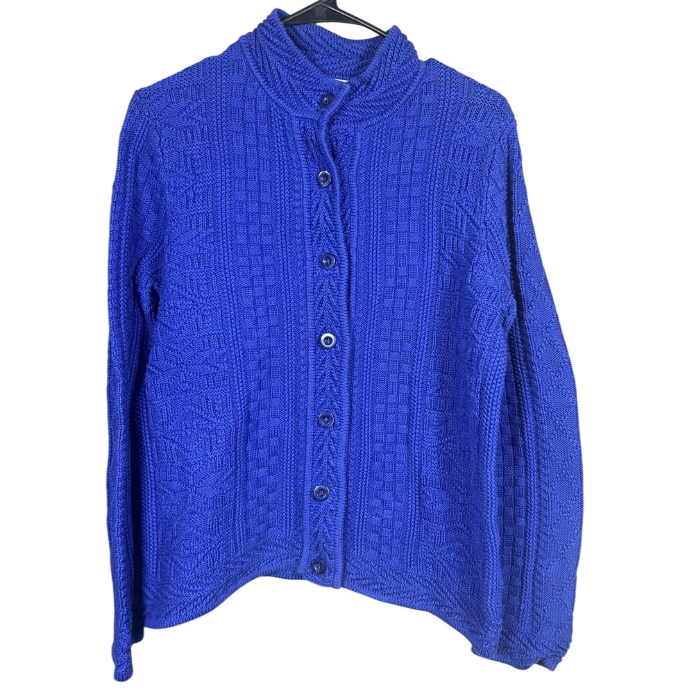 L.L. Bean Medium Blue Cotton Cable Knit Weave‎ Button Cardigan Sweater
